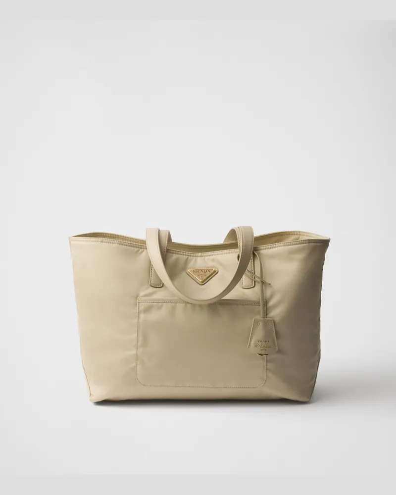 Prada Re-edition 1978 Mittelgroße Tote Bag Aus Re-nylon Und Saffiano-leder, Damen, Wüstenbeige Wüstenbeige