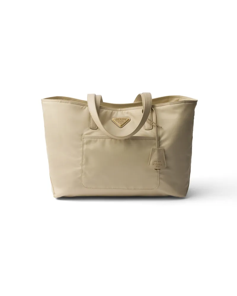 Prada Re-edition 1978 Mittelgroße Tote Bag Aus Re-nylon Und Saffiano-leder, Damen, Wüstenbeige Wüstenbeige