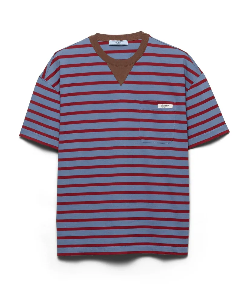 Prada Oversize-t-shirt Aus Gestreiftem Jersey, Damen, Air-force-blau/amaranth, Größe Air-force-blau