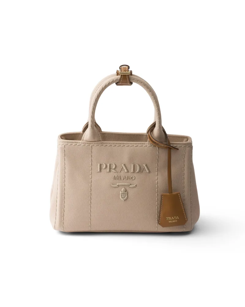 Prada Jardinière Mini-tasche Aus Baumwoll-canvas, Damen, Natur Natur