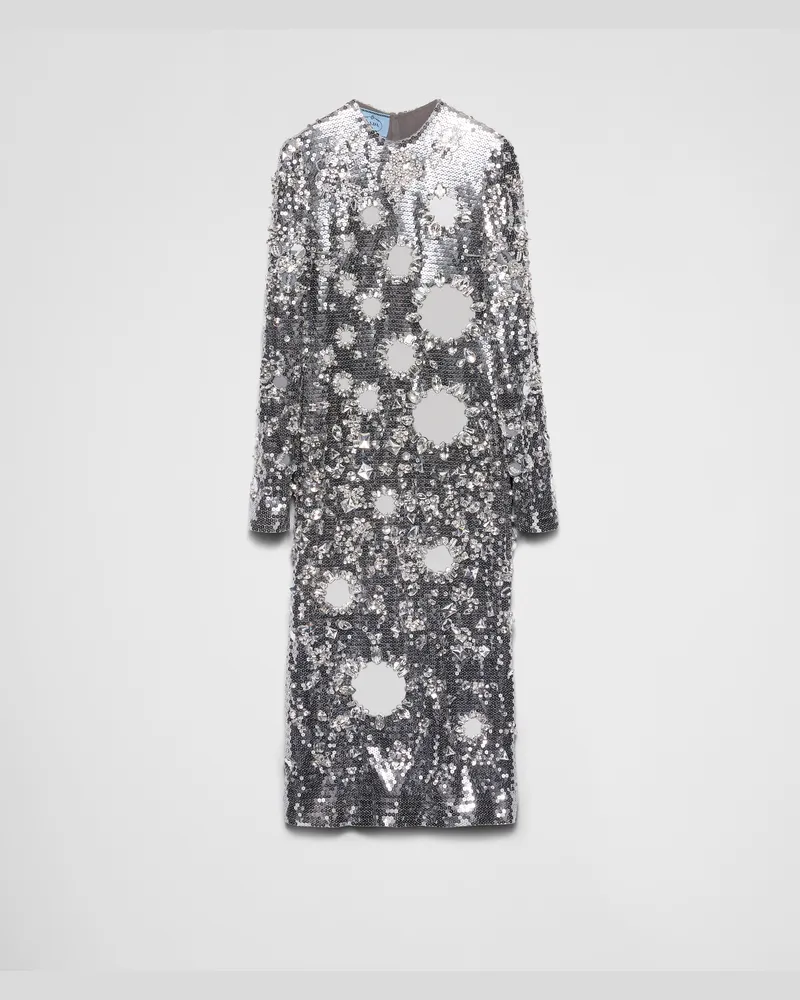 Prada Kleid mit Paillettenbesatz Stahlgrau