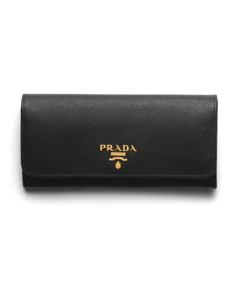 Prada Große Geldbörse Aus Saffiano-leder, Damen, Schwarz/hibiskus Schwarz