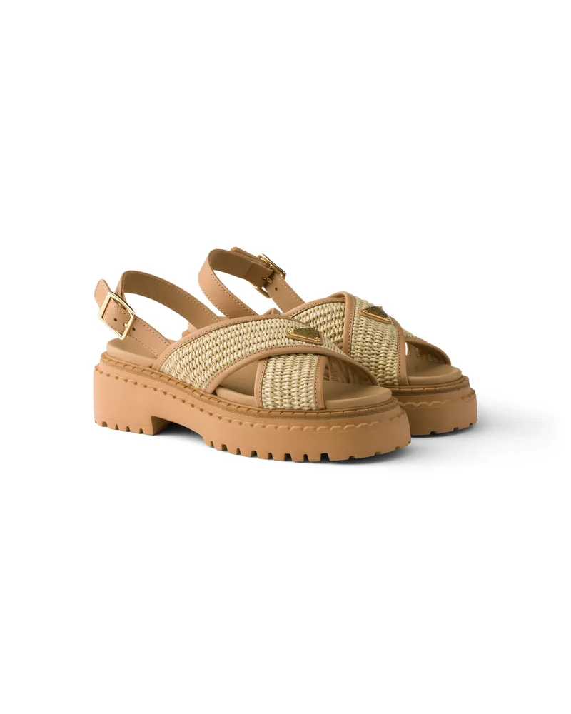 Prada Sandalen Aus Häkelarbeit Und Leder, Damen, Beige, Größe Beige