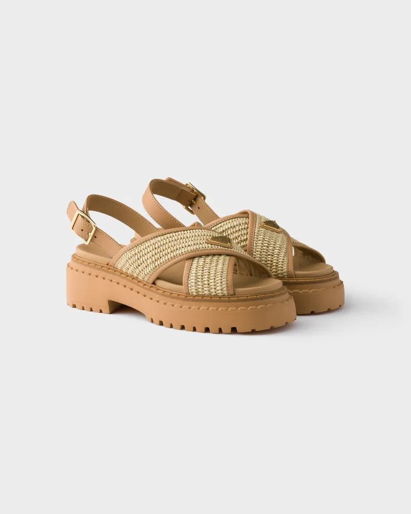 Prada Sandalen aus Häkelarbeit und Leder Beige