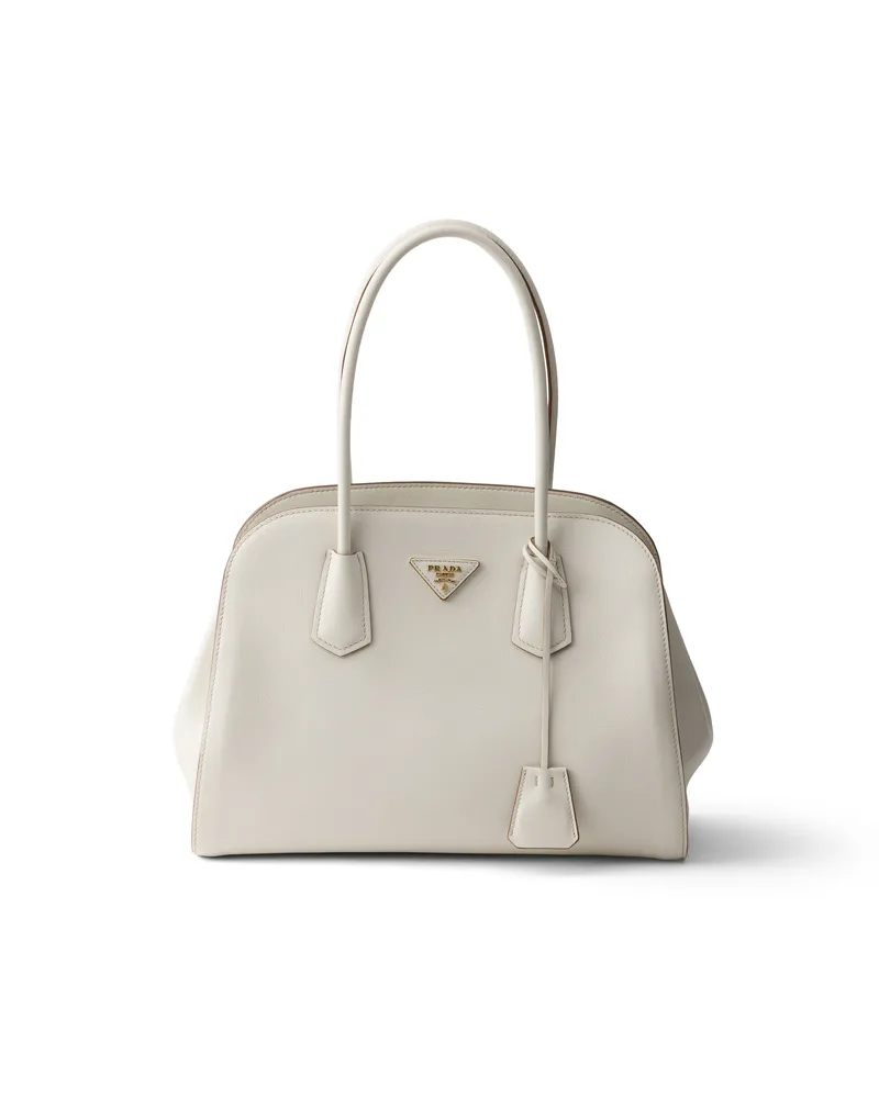 Prada Mittelgroße Tote Bag Aus Leder, Damen, Weiss Weiss