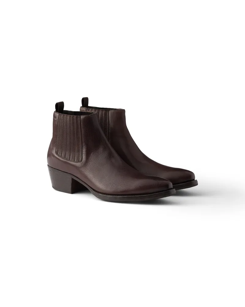 Prada Chelsea Boots Aus Leder, Herren, Dunkelbraun, Größe 12 Dunkelbraun