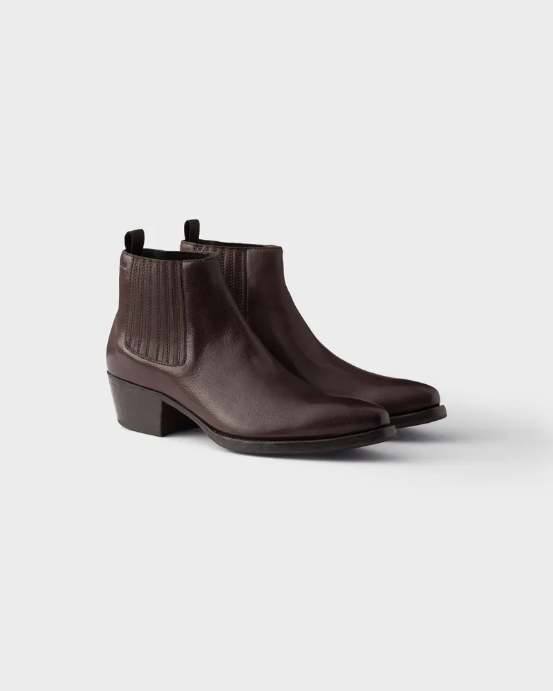 Prada Chelsea Boots aus Leder Dunkelbraun