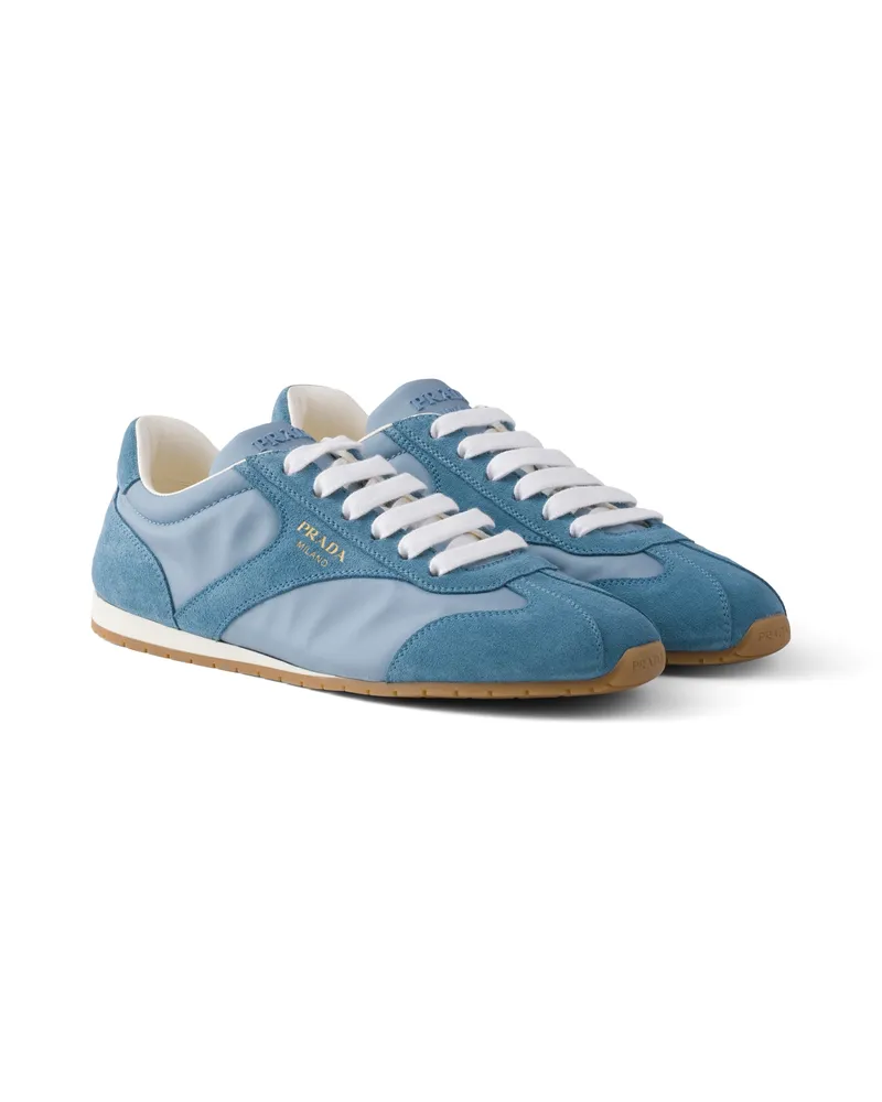 Prada Sneaker Aus Re-nylon Und Veloursleder Mit Schnürung, Damen, Astralblau, Größe Astralblau