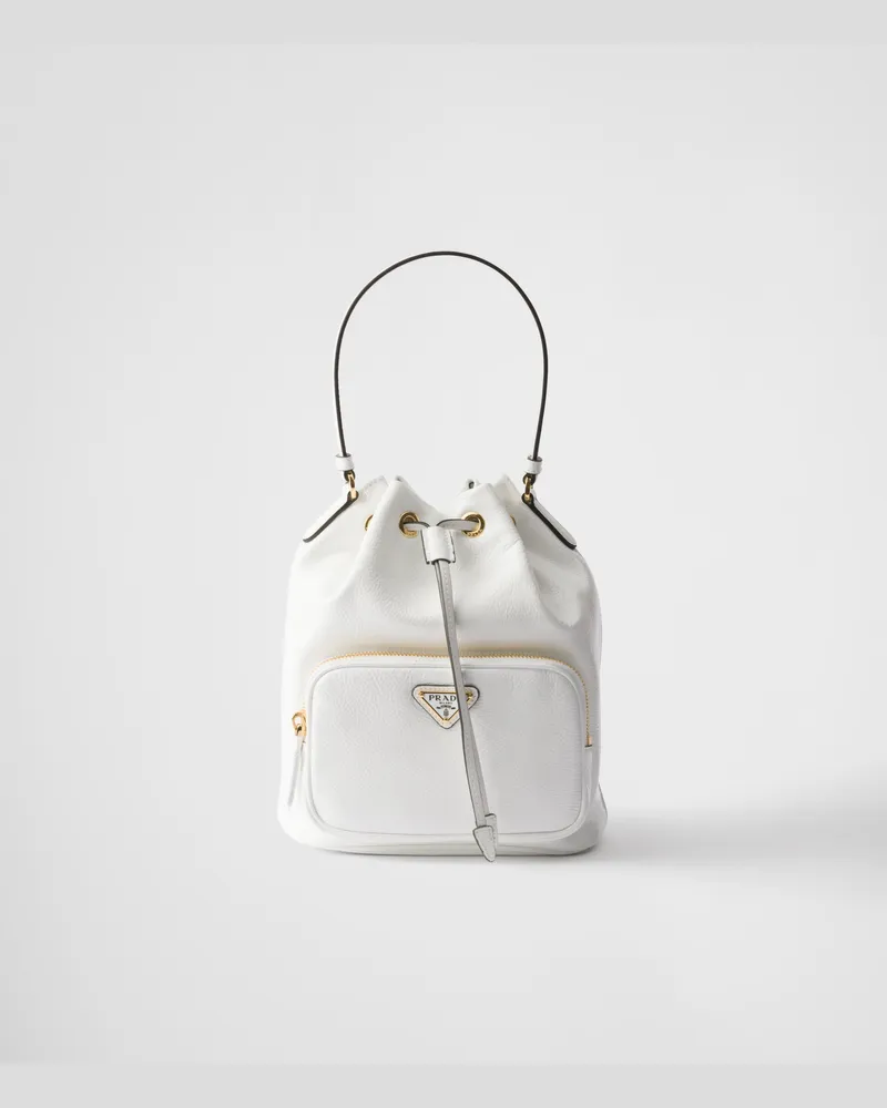 Prada Duet Bucket Bag aus Naplak-Lackleder Weiss
