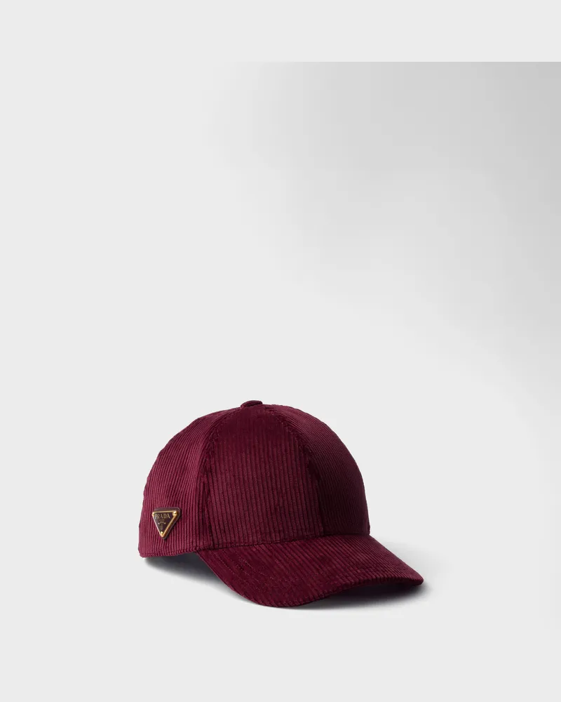 Prada Baseballkappe aus Cord Burgunderrot