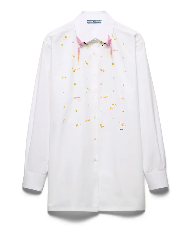 Prada Besticktes Hemd Aus Popeline, Damen, Weiss, Größe Weiss
