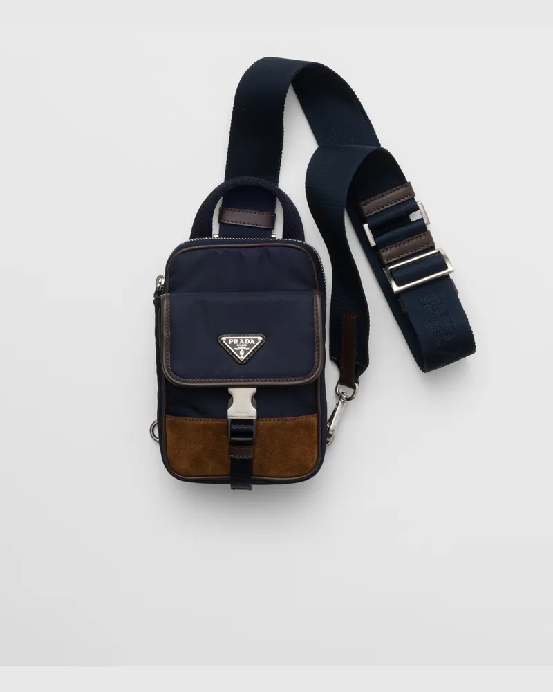 Prada Smartphone-Hülle aus Re-Nylon und Leder Blau
