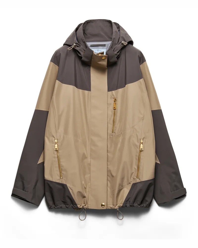 Prada Blousonjacke Aus Funktionsgewebe, Damen, Lehm/eisen, Größe Lehm