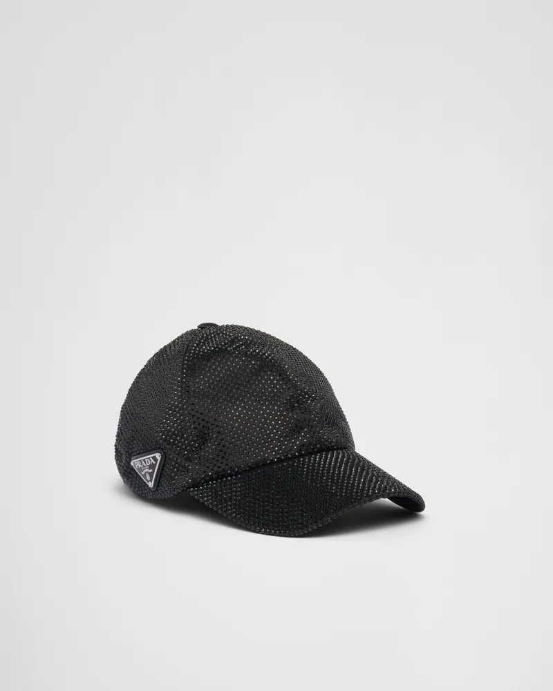 Prada Baseballkappe aus Duchesse mit Kristallen Schwarz