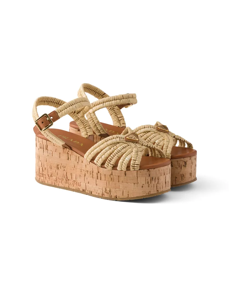 Prada Plateausandalen Aus Häkelarbeit, Damen, Beige, Größe Beige