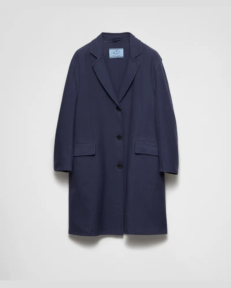 Prada Einreihiger Mantel aus doppelter Baumwolle Blau