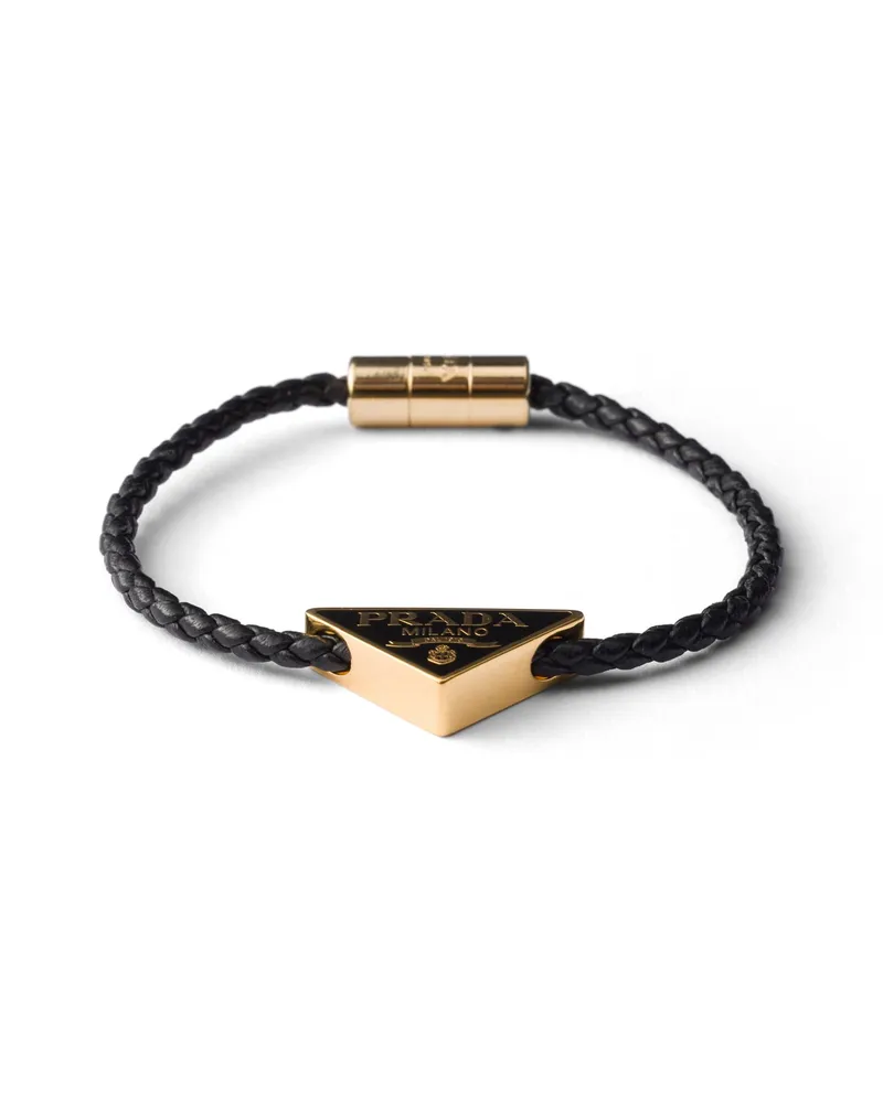 Prada Geflochtenes Armband Aus Nappa-leder, Damen, Schwarz Schwarz