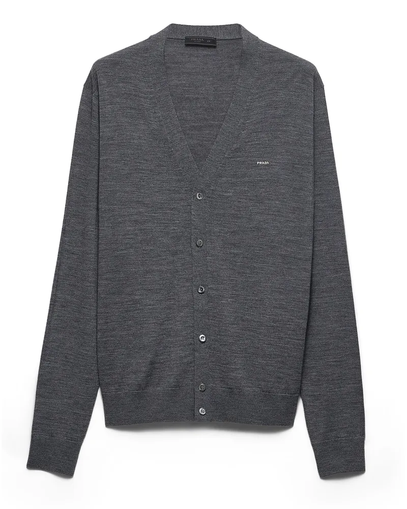 Prada Strickjacke Aus Superfine-wool, Herren, Schiefergrau, Größe Schiefergrau