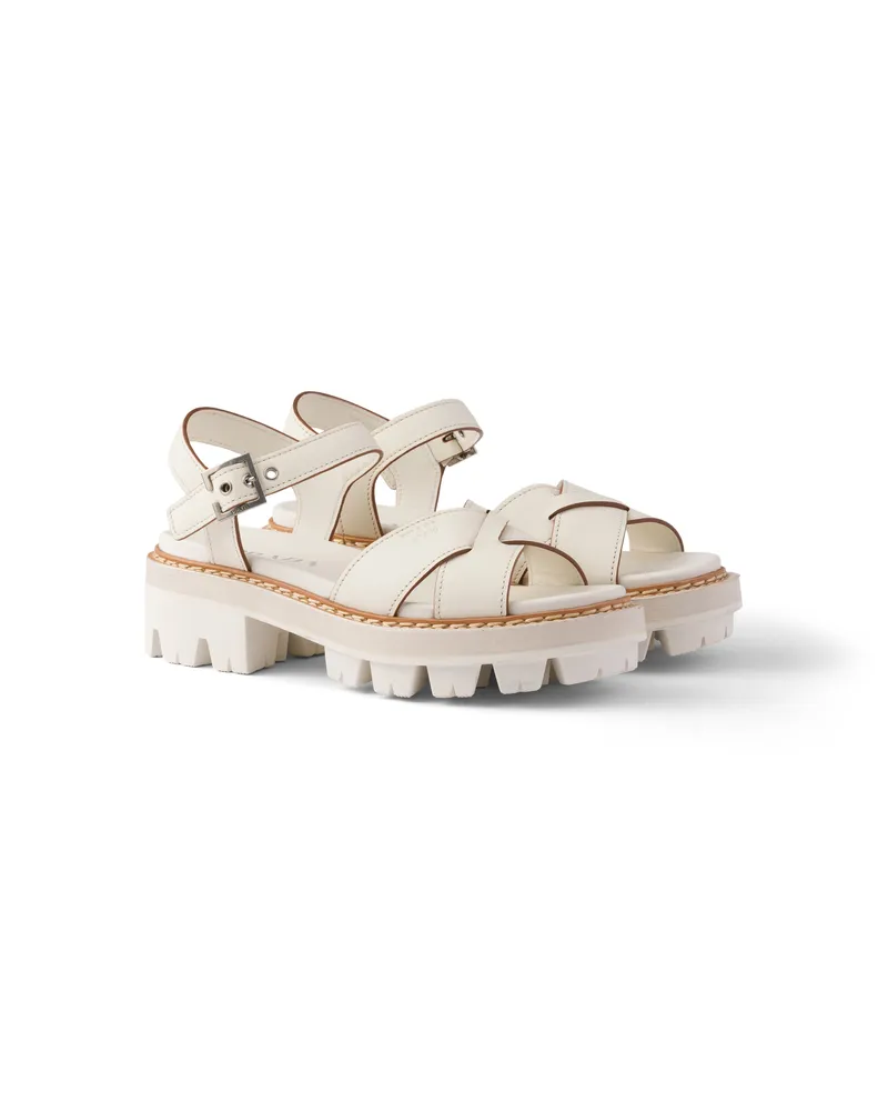 Prada Sandalen Aus Leder, Damen, Kalkweiss, Größe Kalkweiss
