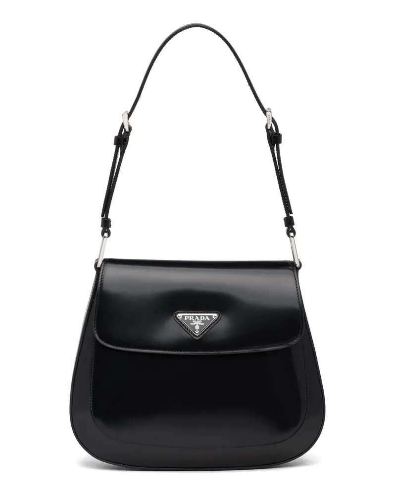 Prada Mittelgroße  Cleo Schultertasche Aus Gebürstetem Leder, Damen, Schwarz Schwarz