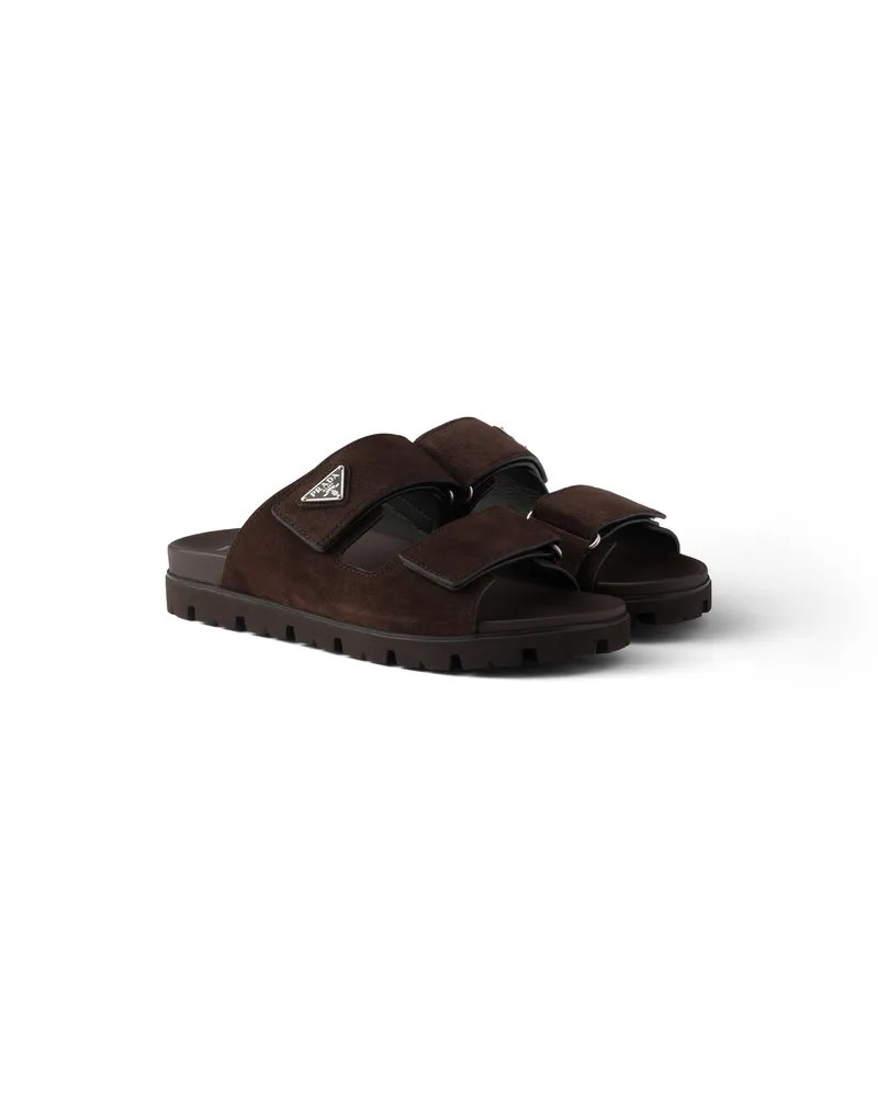 Prada Sandalen Aus Wildleder Mit Band, Herren, Dunkelbraun, Größe 10,5 Dunkelbraun