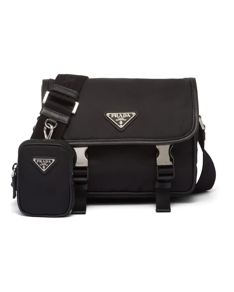 Prada Schultertasche Aus Re-nylon Und Saffiano-leder, Herren, Schwarz Schwarz