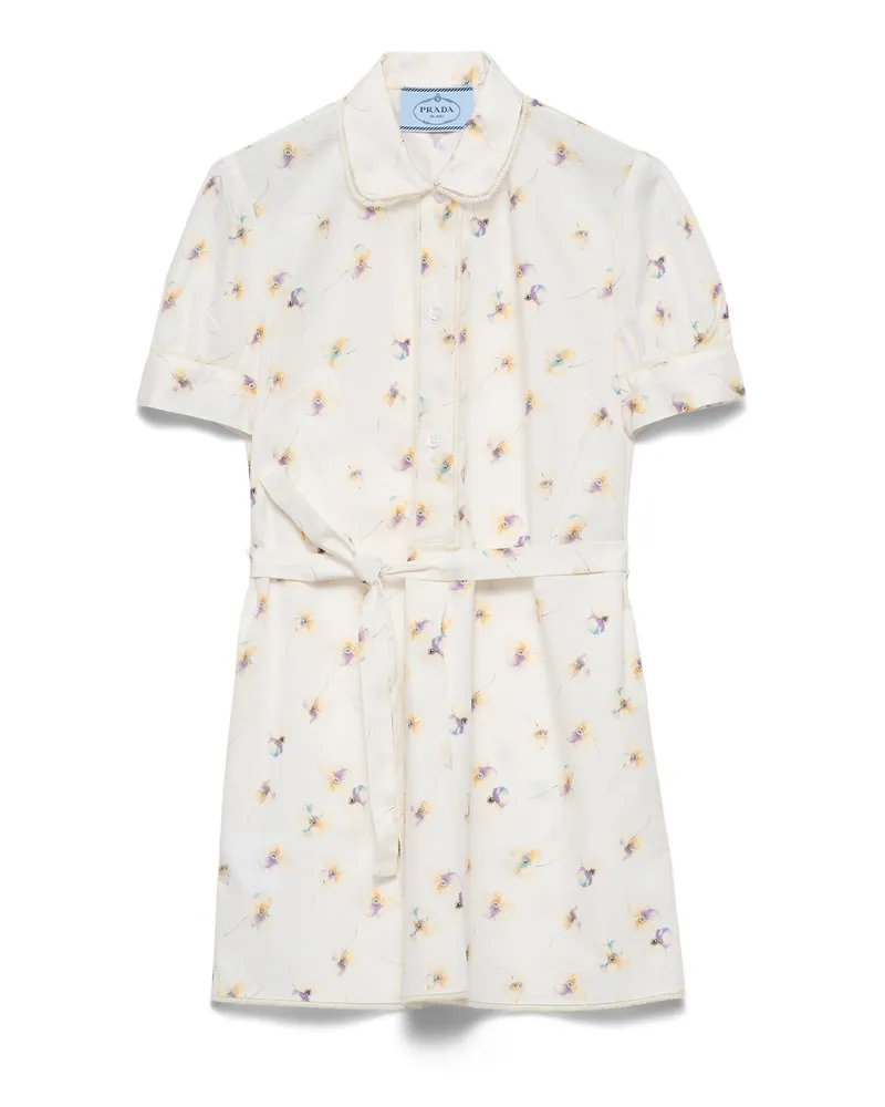 Prada Minikleid Aus Popeline Mit Blumenprint, Damen, Creme, Größe Creme