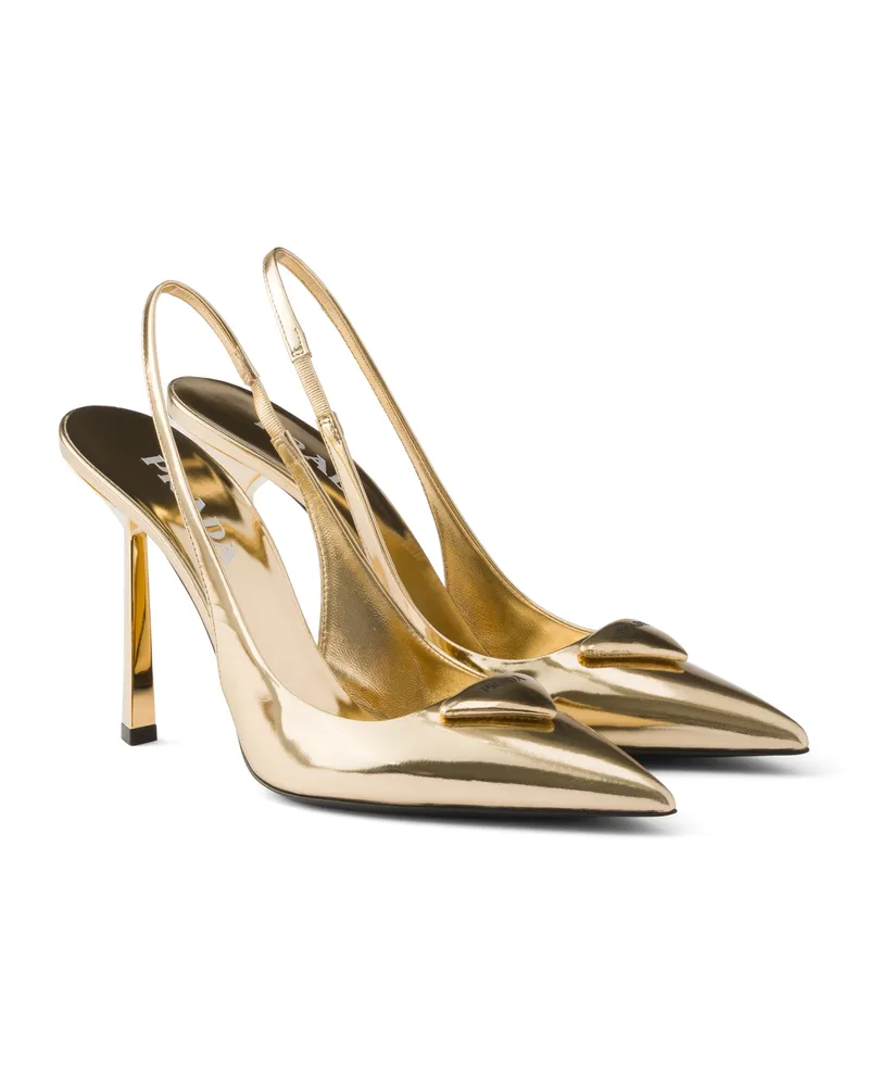 Prada Slingback-pumps Aus Metallic-leder, Damen, Platin, Größe Platin