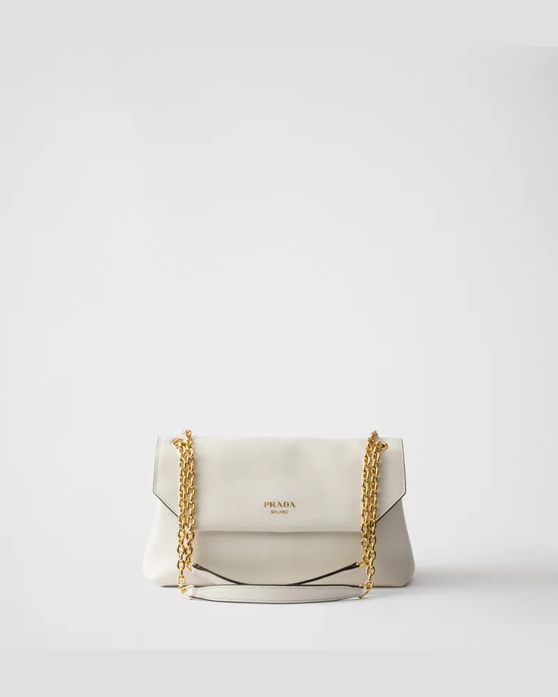 Prada Doux Medium Schultertasche aus Leder Weiss