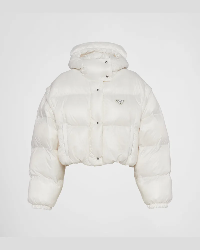 Prada Kurze wandelbare Daunenjacke aus Re-Nylon Weiss