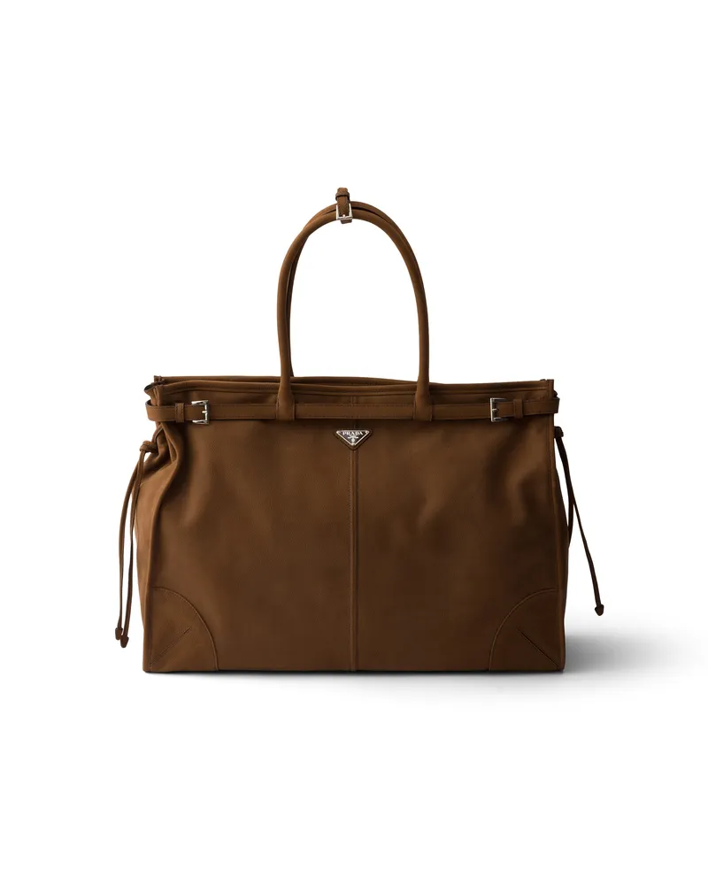 Prada Bonnie Tote Bag Aus Nubukleder, Herren, Kakaobraun Kakaobraun