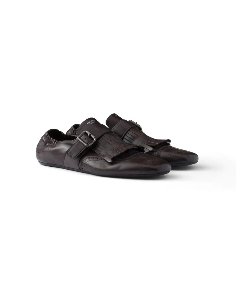 Prada Shuffle Monkstrap-schuhe Mit Fransen, Herren, Dunkelbraun, Größe 12 Dunkelbraun