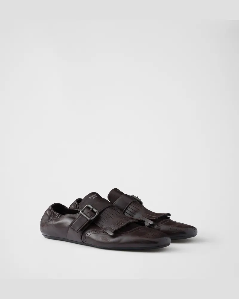 Prada Shuffle Monkstrap-Schuhe mit Fransen Dunkelbraun