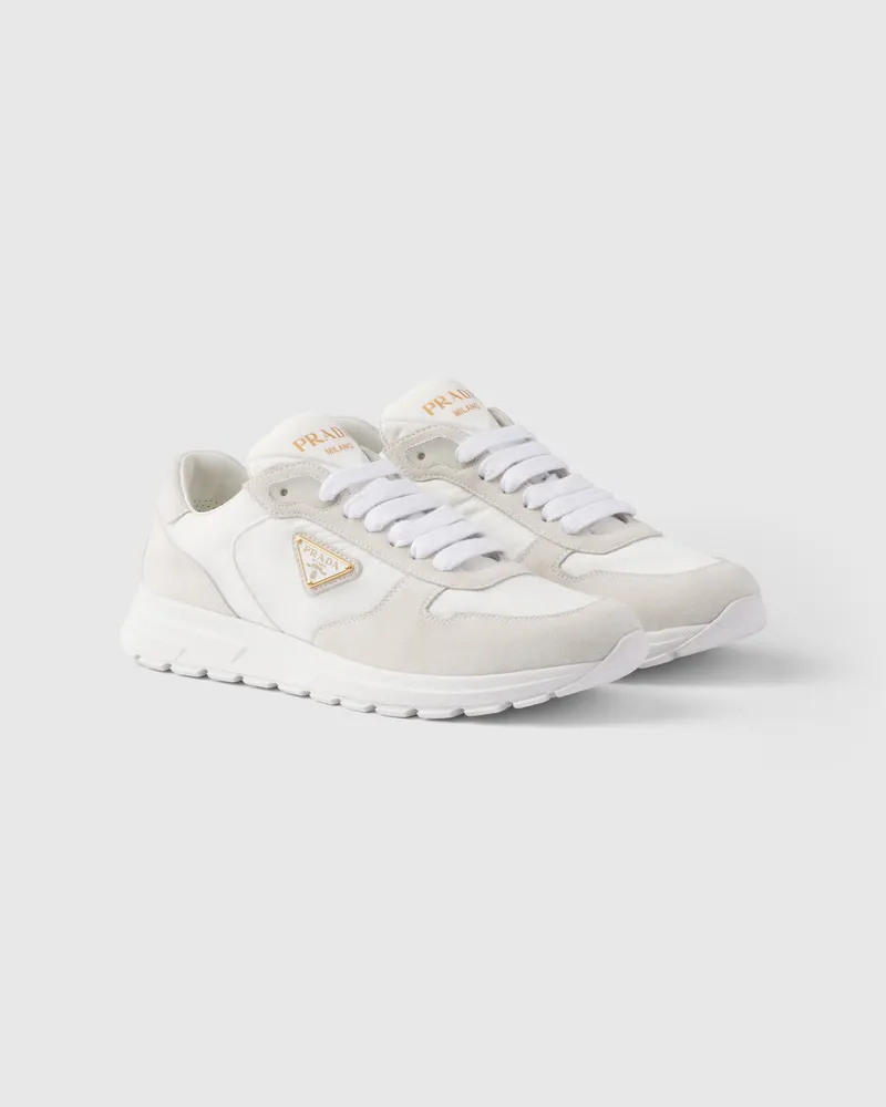 Prada PRAX 2.0 Sneaker aus Re-Nylon und Wildleder Weiss