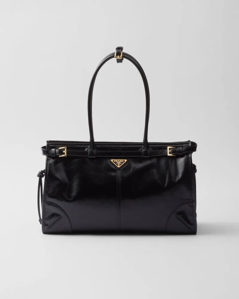 Prada Bonnie Große Handtasche Aus Leder, Damen, Schwarz Schwarz