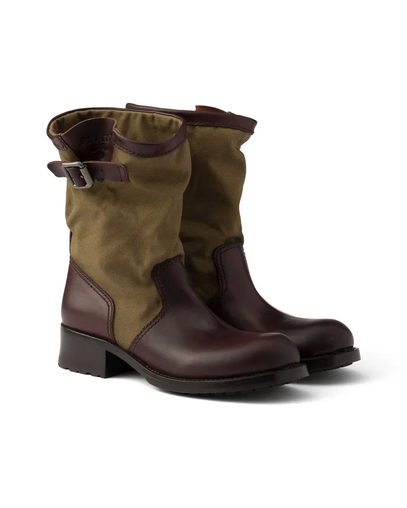 Prada Stiefel Aus Leder Und Canvas, Damen, Waldgrün, Größe Waldgrün