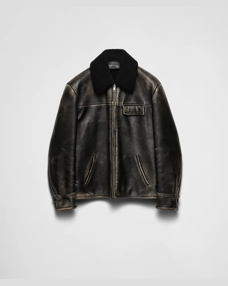 Prada Jacke aus Nappa-Leder und Lammfell Schwarz
