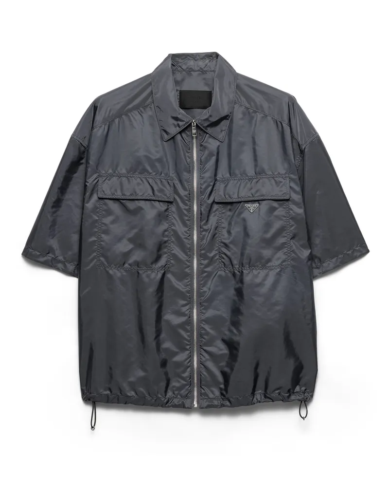 Prada Kurzärmliges Hemd Aus Leichtem Re-nylon, Herren, Eisengrau, Größe Eisengrau
