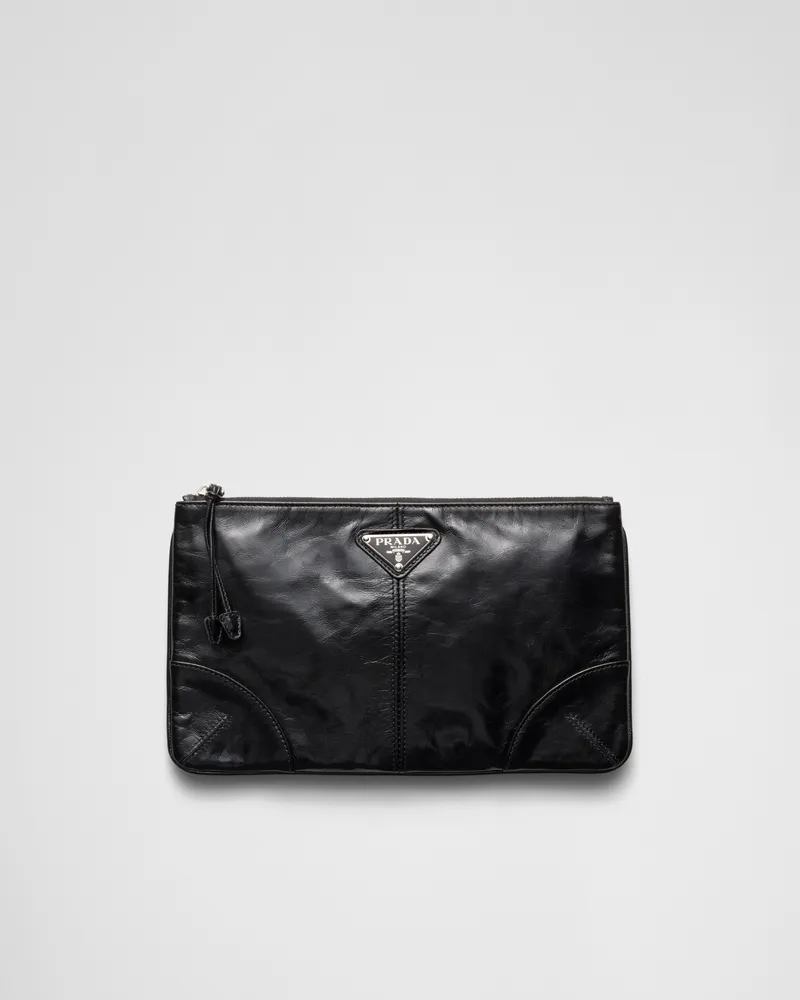 Prada Pouch aus Leder Schwarz