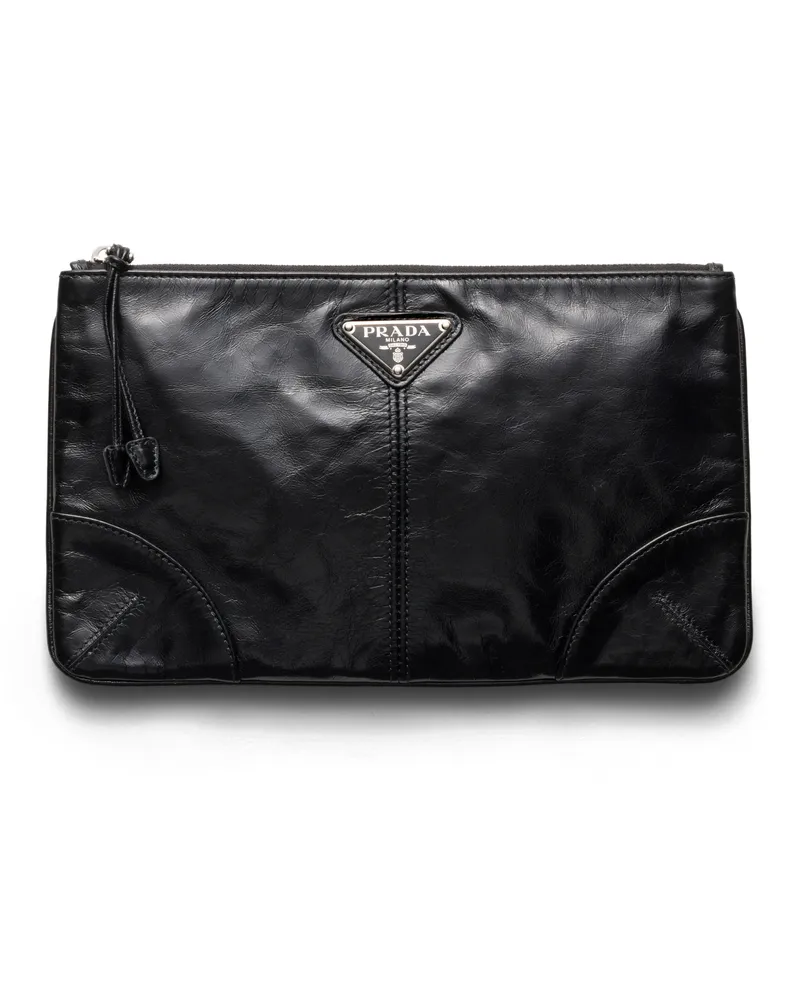 Prada Pouch Aus Leder, Herren, Schwarz Schwarz