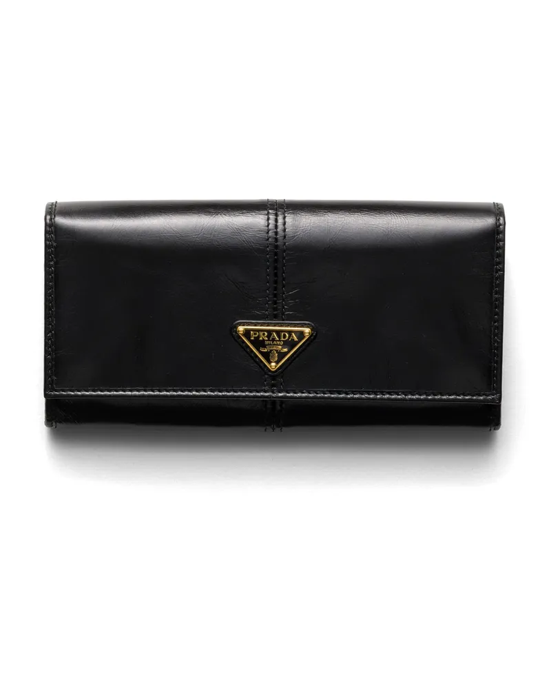 Prada Große Geldbörse Aus Leder, Damen, Schwarz Schwarz