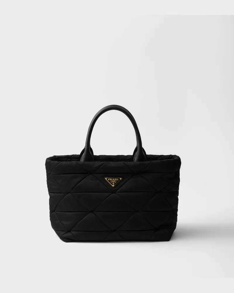 Prada Mittelgroße Tote Bag aus gepolstertem Re-Nylon und Leder Schwarz