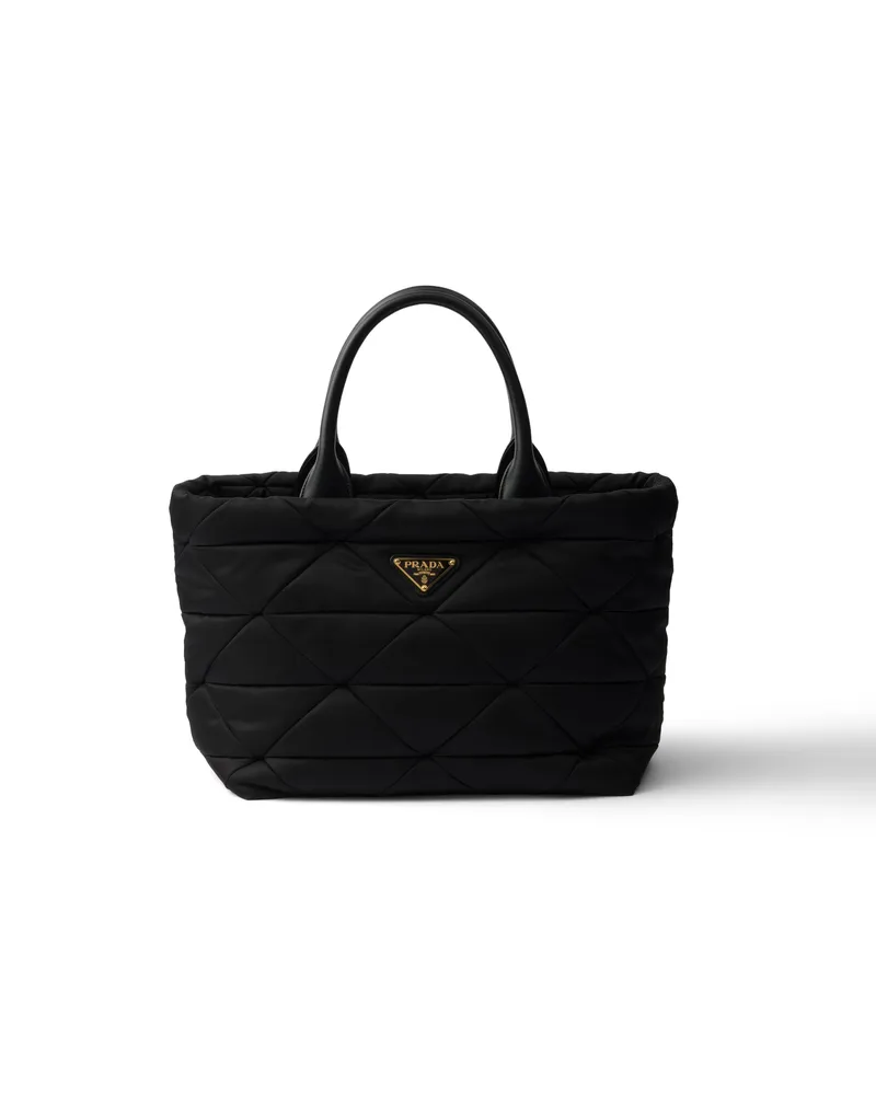Prada Mittelgroße Tote Bag Aus Gepolstertem Re-nylon Und Leder, Damen, Schwarz Schwarz