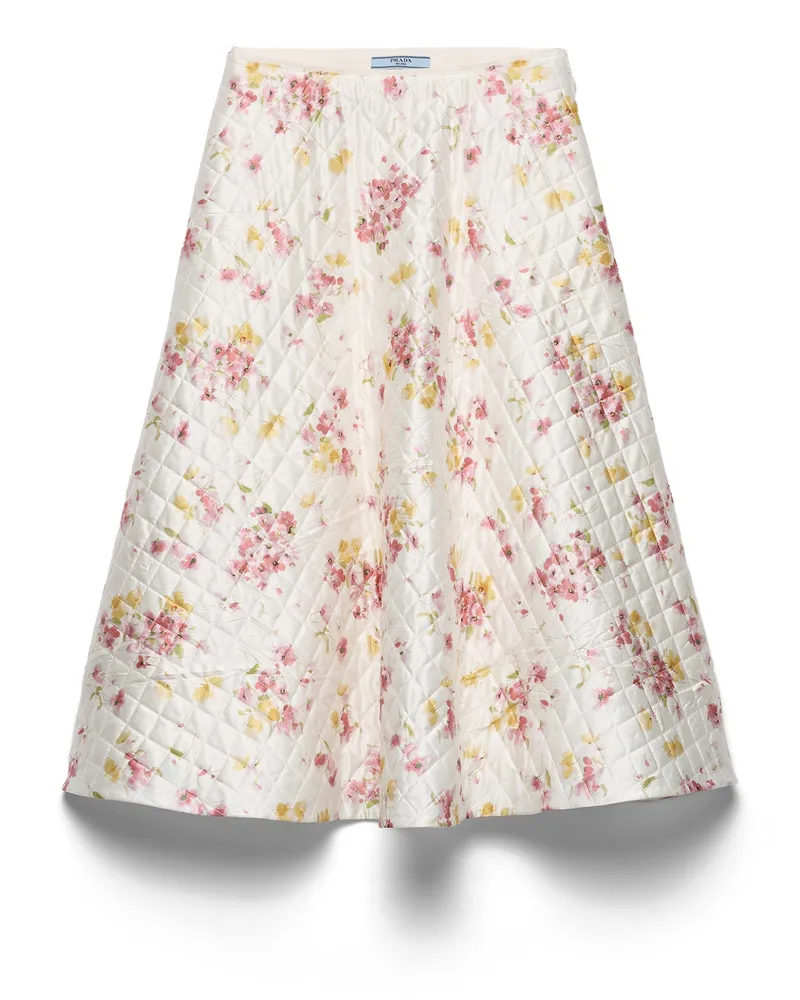 Prada Circle-rock Aus Gestepptem Satin Mit Blumenprint, Damen, Begonienrosa, Größe Begonienrosa