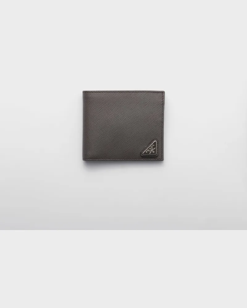 Prada Saffiano Leder Brieftasche mit Münzfach Rauchgrau
