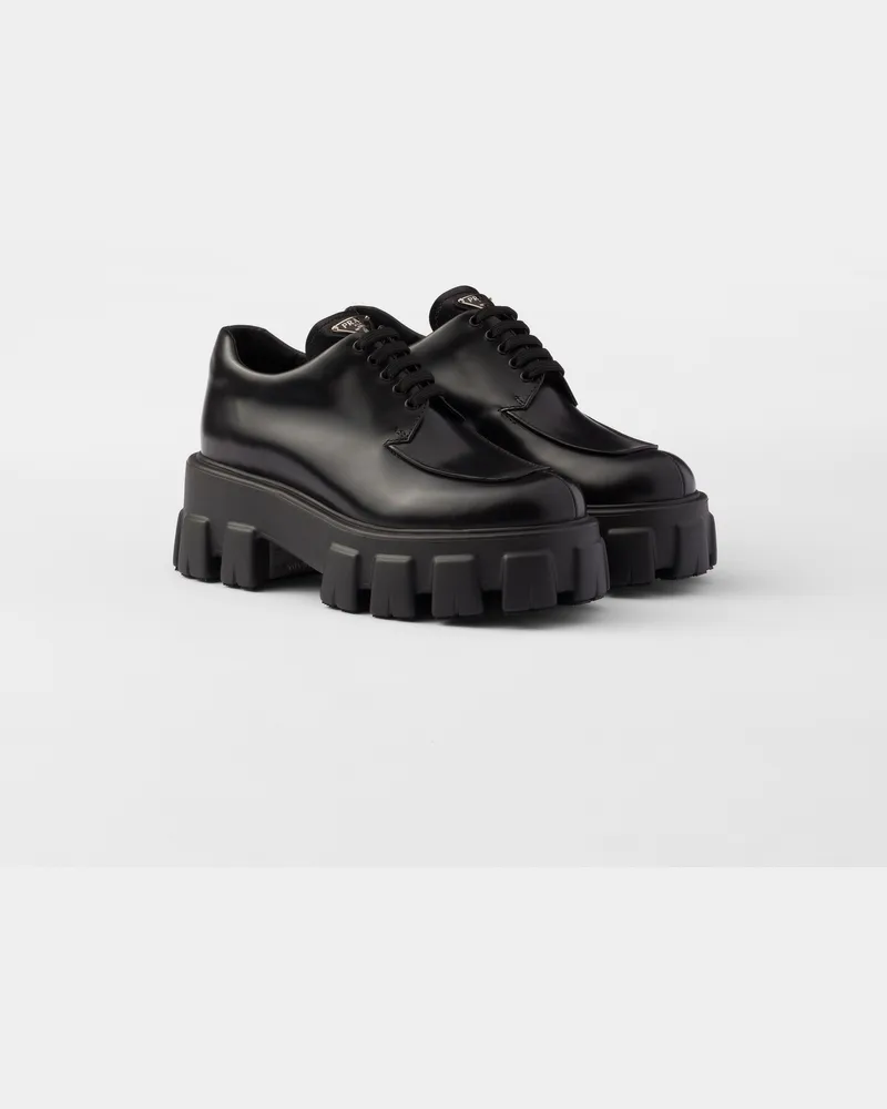 Prada Monolith Schnürschuhe aus gebürstetem Leder Schwarz