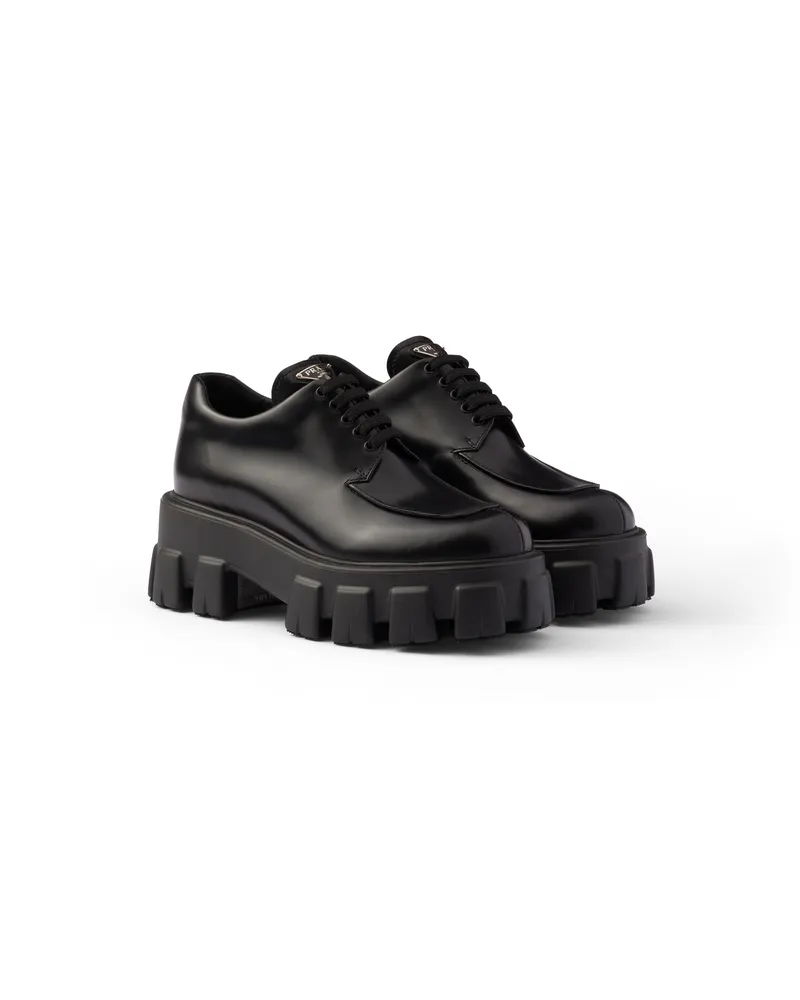 Prada Monolith Schnürschuhe Aus Gebürstetem Leder, Damen, Schwarz, Größe Schwarz