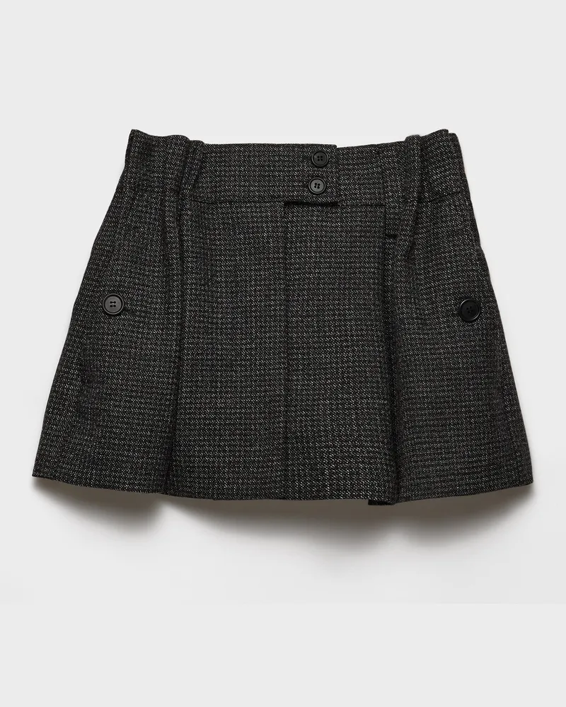 Prada Minirock aus Vichy-Karo Mouliné-Wolle Schwarz