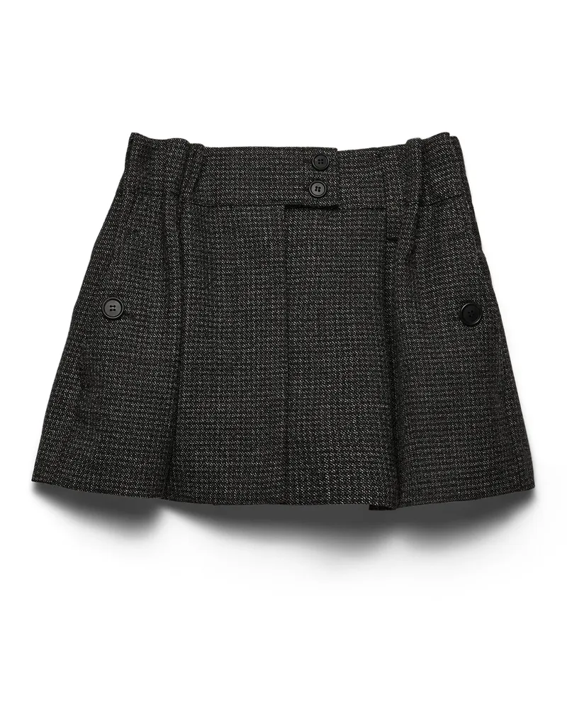 Prada Minirock Aus Vichy-karo Mouliné-wolle, Damen, Schwarz/weiss, Größe Schwarz