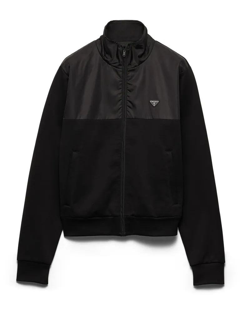 Prada Jacke Mit Reißverschluss Aus Baumwollfleece Mit Details Aus Re-nylon, Herren, Schwarz/schwarz, Größe Schwarz